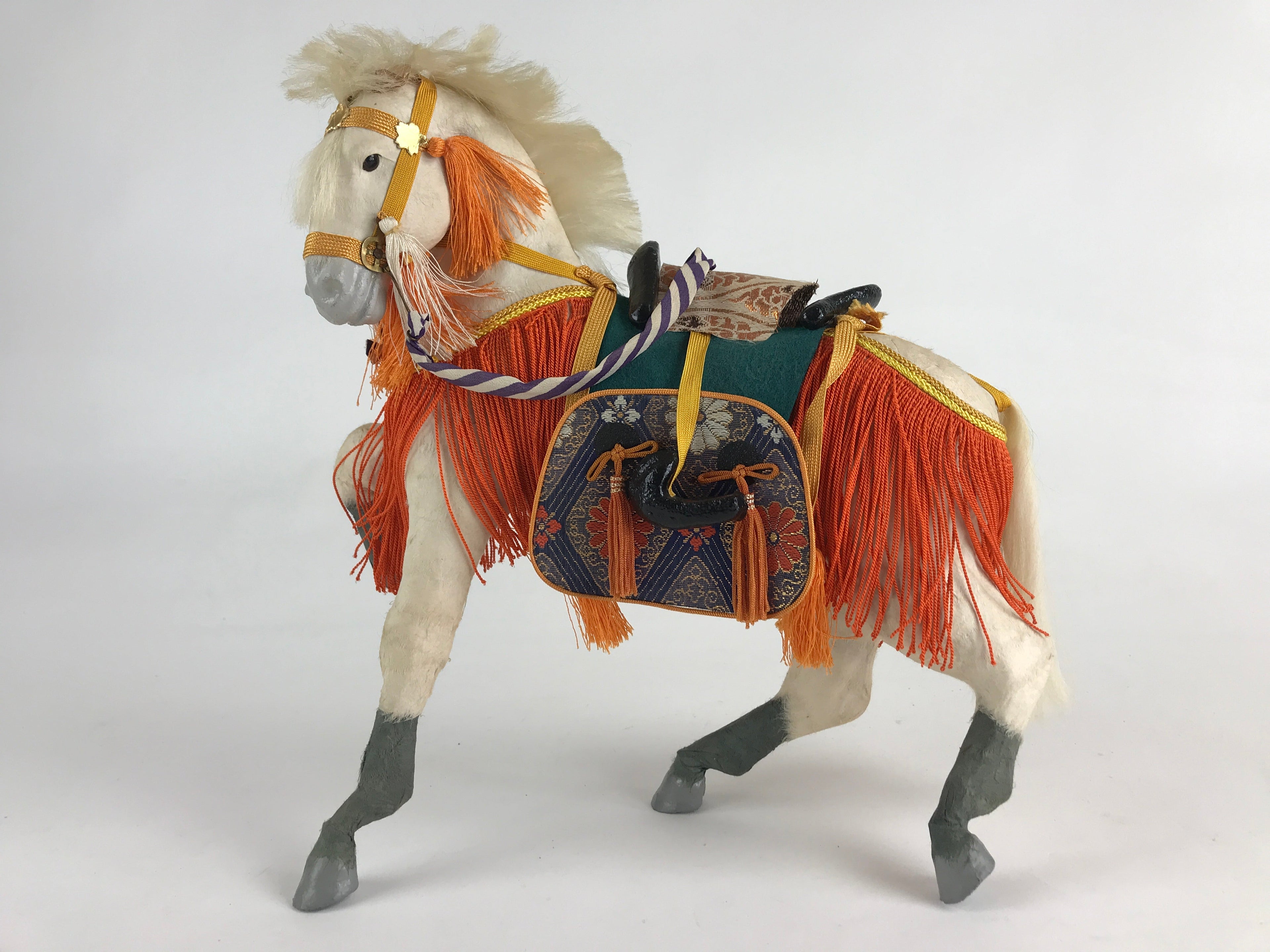 Japanese Gogatsu Ningyo Doll White Horse Vtg Boy's Day Festival Figurine ID499