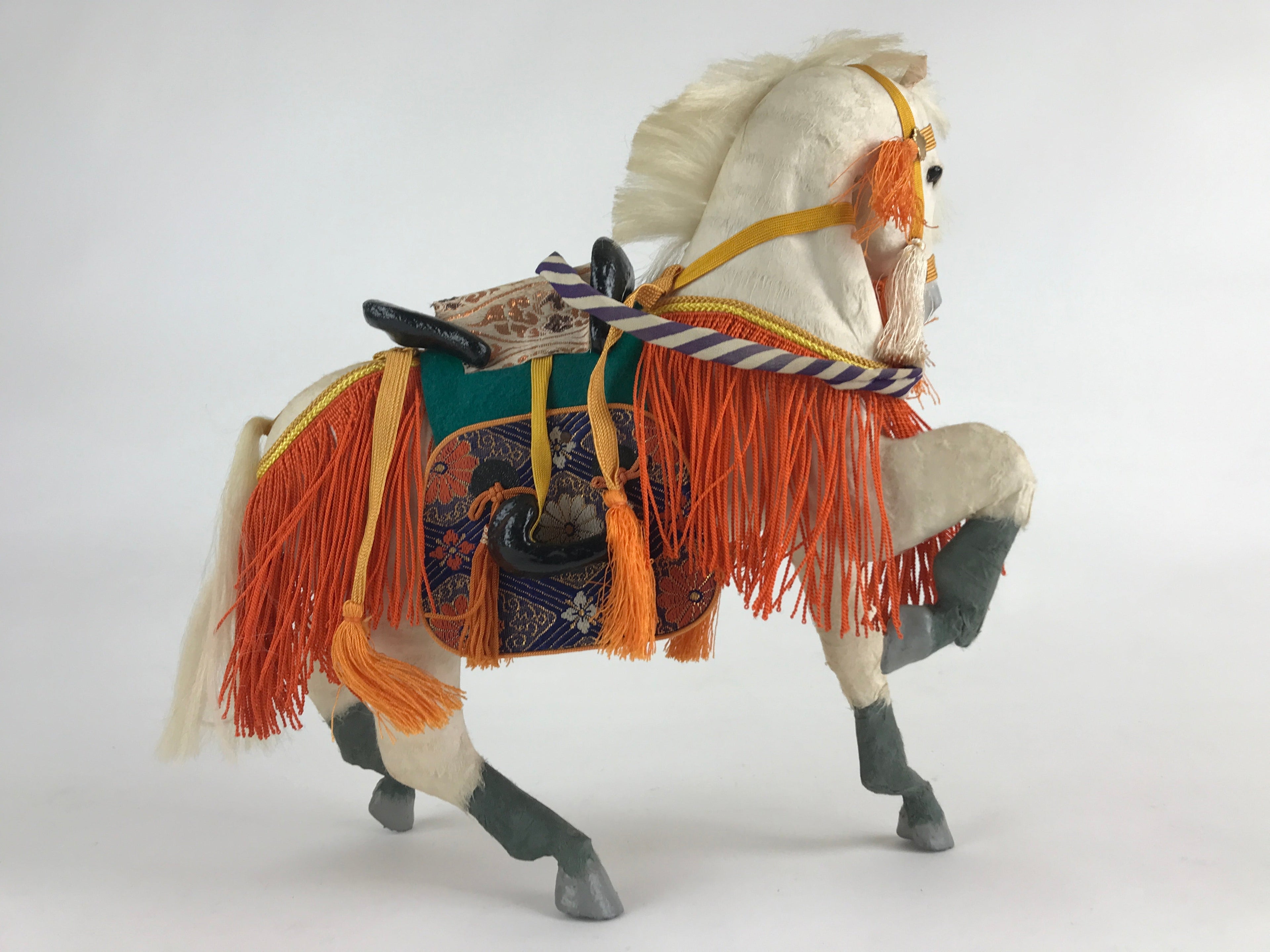 Japanese Gogatsu Ningyo Doll White Horse Vtg Boy's Day Festival Figurine ID499