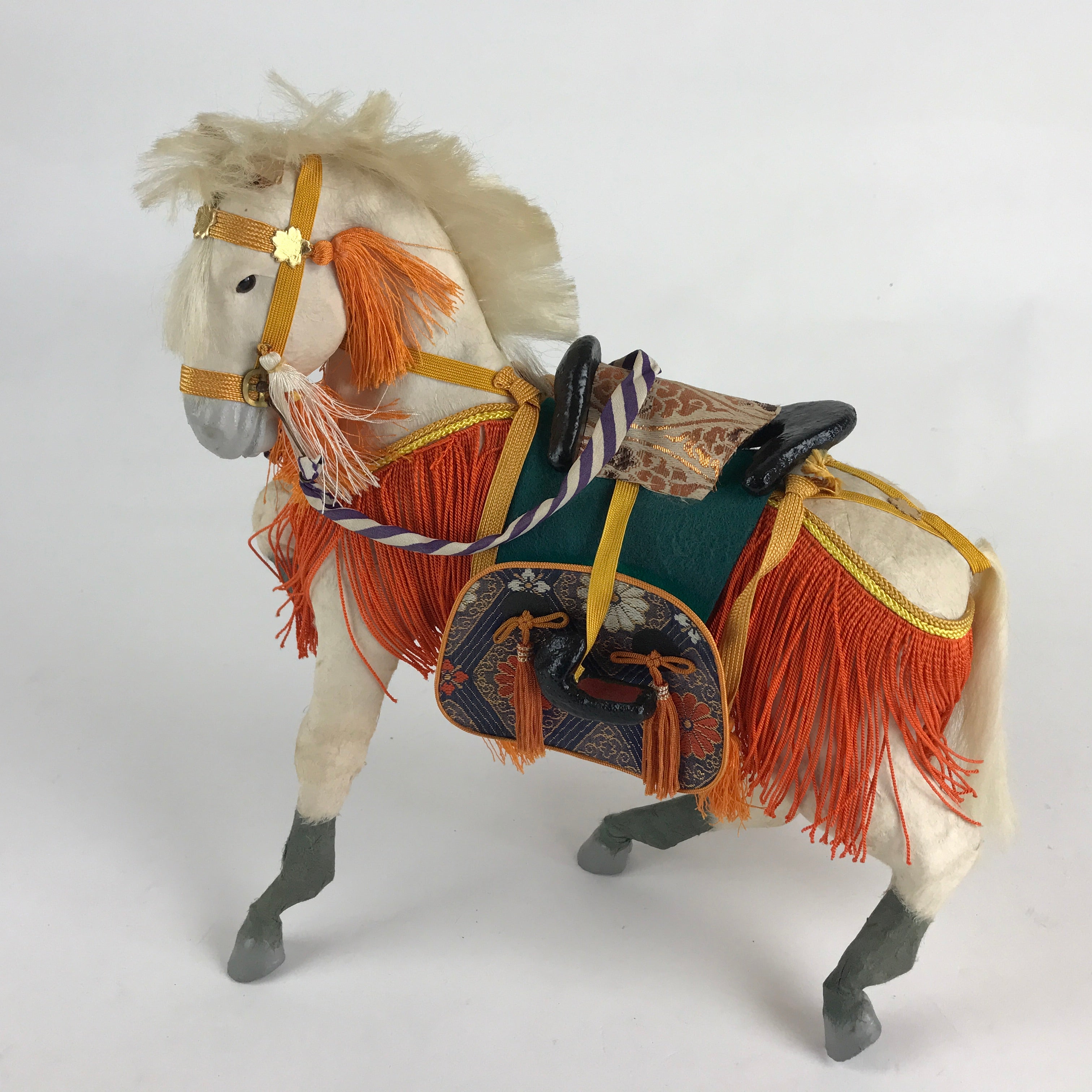 Japanese Gogatsu Ningyo Doll White Horse Vtg Boy's Day Festival Figurine ID499
