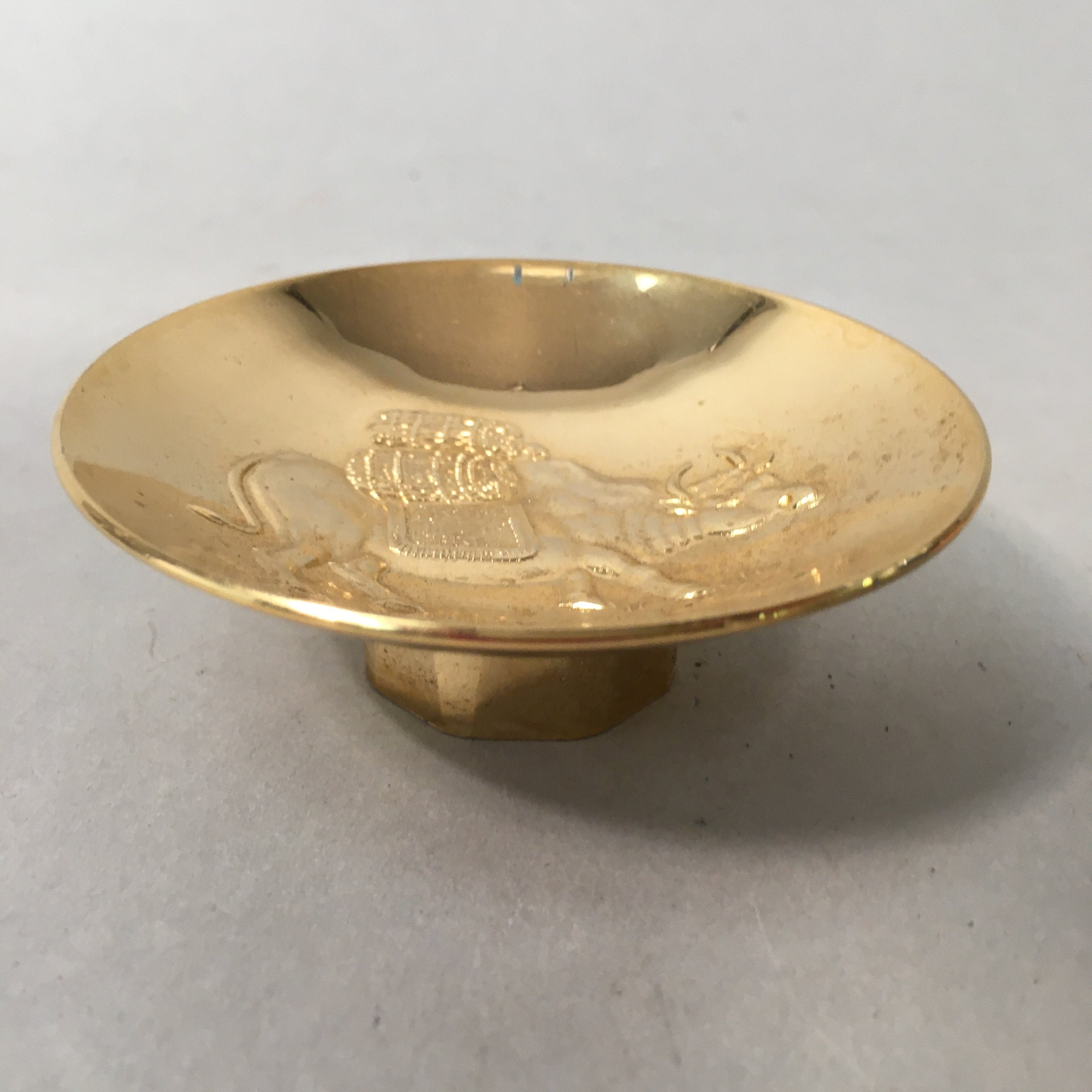 Japanese Gold Plated Sake Drinking Cup Vtg Copper Sakazuki Guinomi GU744