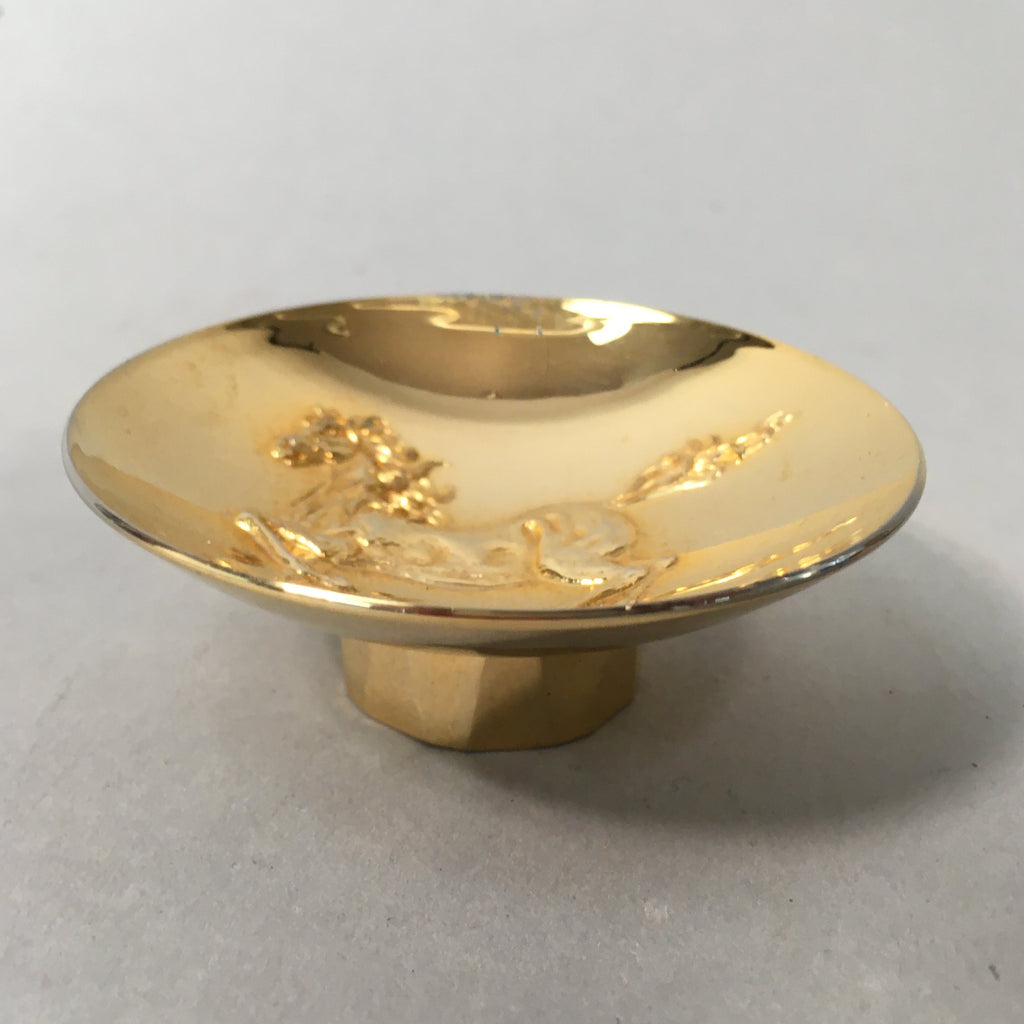 Japanese Gold Plated Sake Drinking Cup Vtg Copper Sakazuki Guinomi Horse GU746