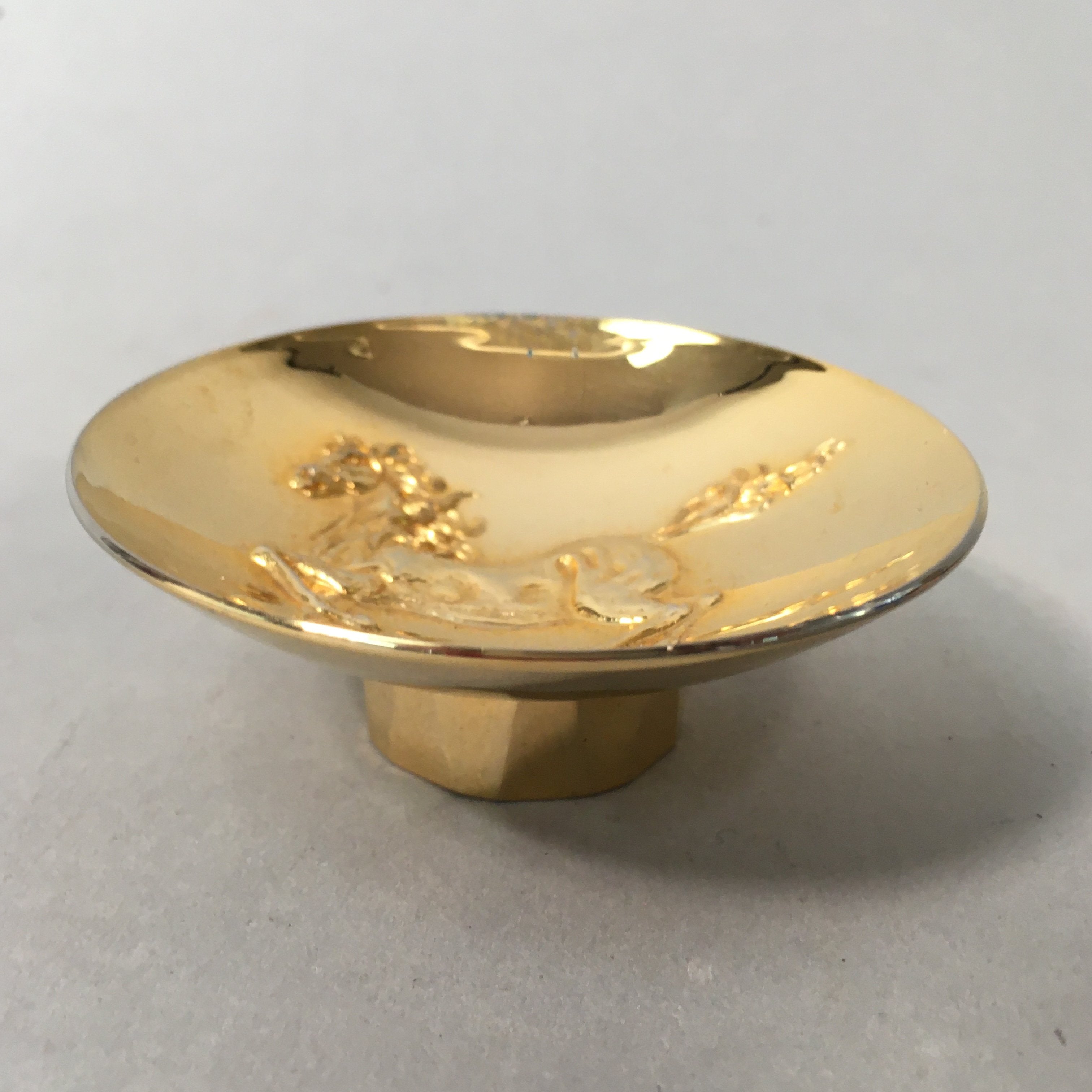 Japanese Gold Plated Sake Drinking Cup Vtg Copper Sakazuki Guinomi Horse GU746