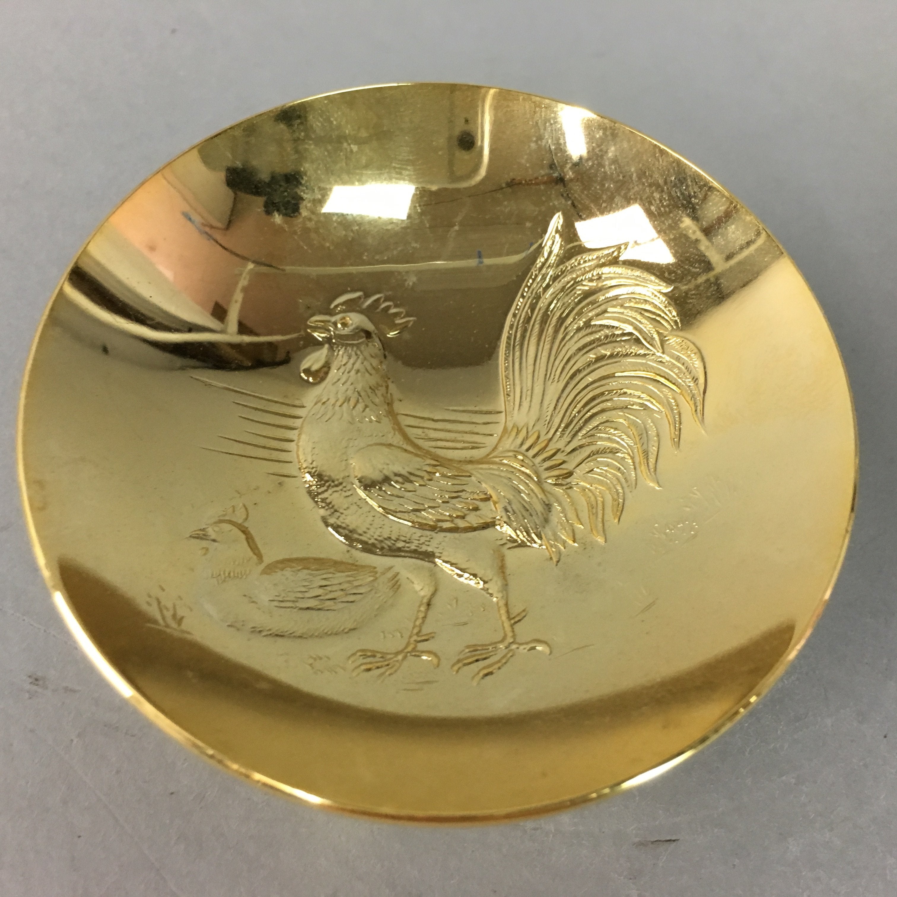 Japanese Gold Plated Sake Drinking Cup Vtg Metal Sakazuki Guinomi GU590