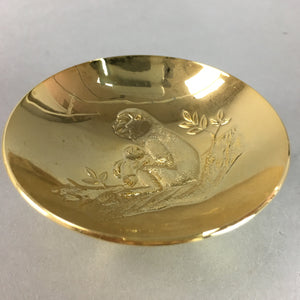 Japanese Gold Plated Sake Drinking Cup Vtg Metal Sakazuki Guinomi Monkey GU597