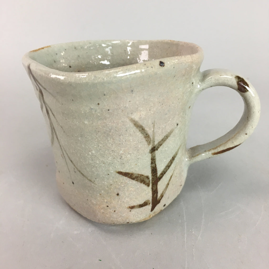 Japanese Gray Ceramic Teacup Mug Vtg Yunomi Crackle Glaze Handle Pottery PT265