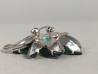 Japanese Green Flower Brooch Vtg Bijou Pin Badge Vine Silver Glass JK87