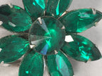 Japanese Green Flower Brooch Vtg Bijou Pin Badge Vine Silver Glass JK87