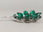 Japanese Green Flower Brooch Vtg Bijou Pin Badge Vine Silver Glass JK87