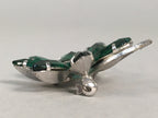 Japanese Green Flower Brooch Vtg Bijou Pin Badge Vine Silver Glass JK87