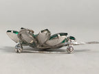 Japanese Green Flower Brooch Vtg Bijou Pin Badge Vine Silver Glass JK87