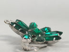 Japanese Green Flower Brooch Vtg Bijou Pin Badge Vine Silver Glass JK87
