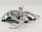 Japanese Green Flower Brooch Vtg Bijou Pin Badge Vine Silver Glass JK87