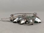 Japanese Green Flower Brooch Vtg Bijou Pin Badge Vine Silver Glass JK87