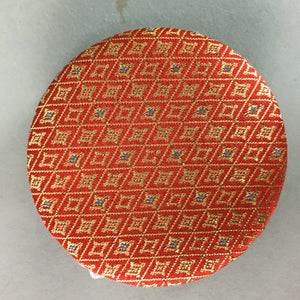 Japanese Hand Mirror Vtg Fabric Cover Red Gold KF305