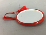 Japanese Hand Mirror Vtg Fabric Cover Red Gold KF305