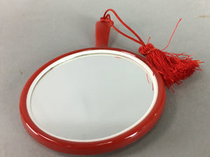 Japanese Hand Mirror Vtg Fabric Cover Red Gold KF305