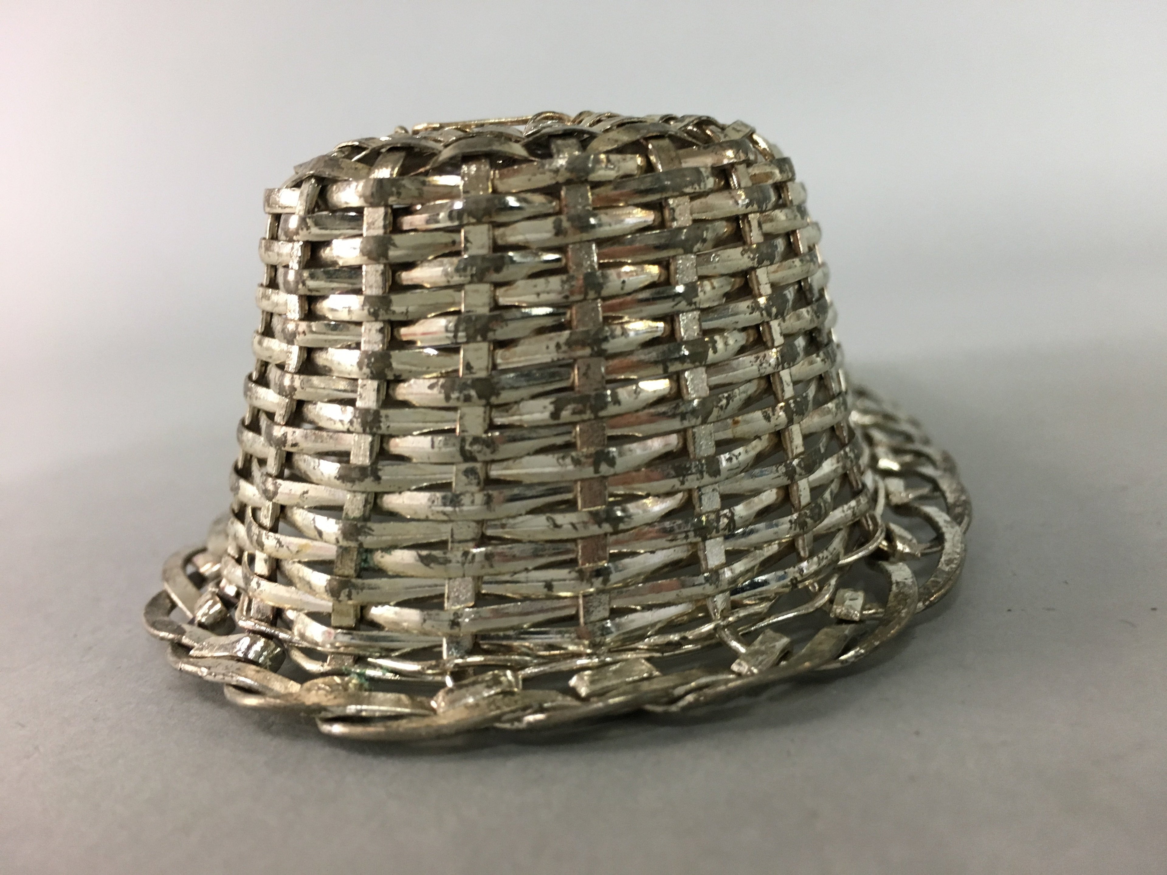 Japanese Hand Towel Basket Vtg Metal Holder Tray J798