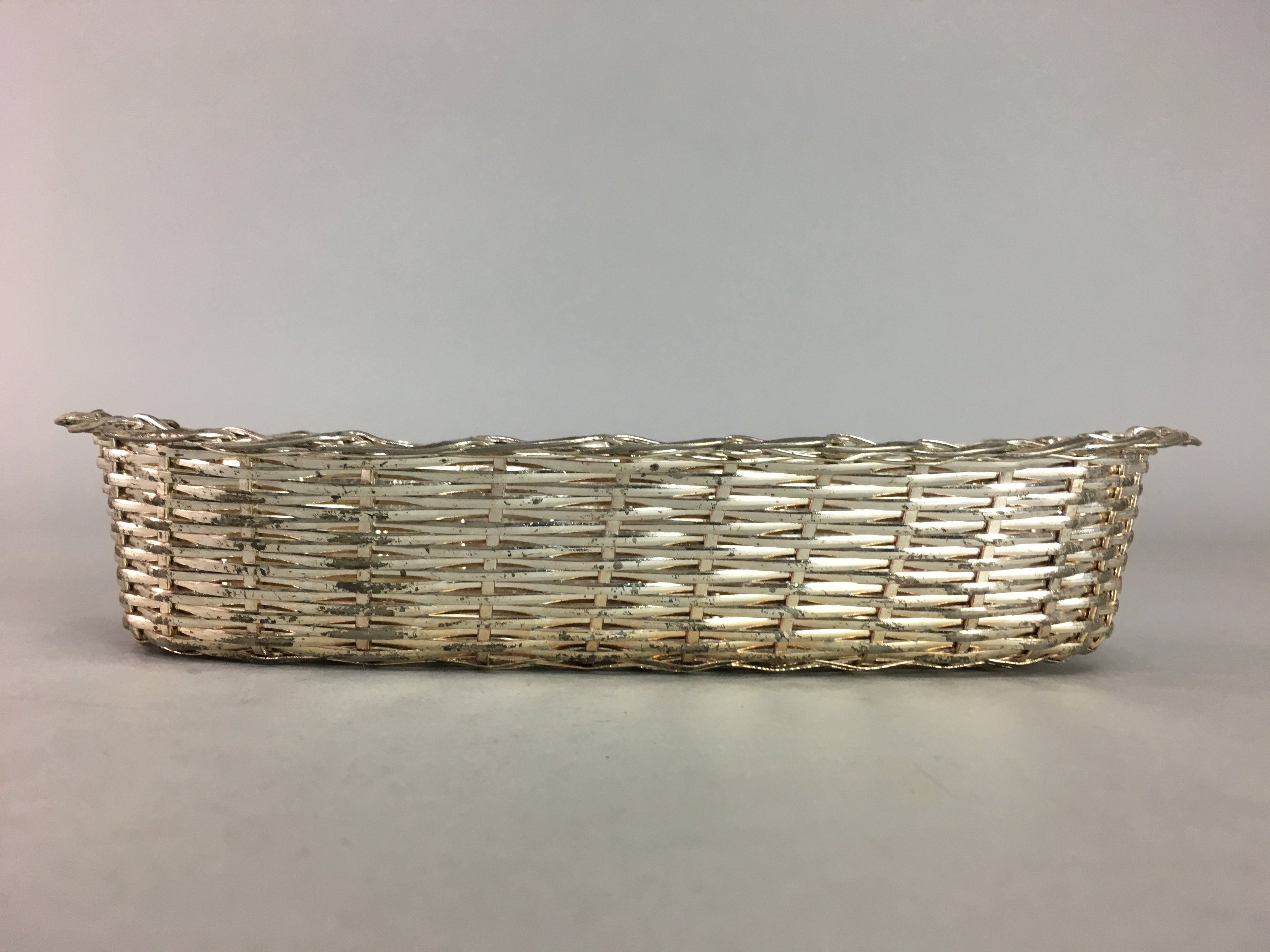 Japanese Hand Towel Basket Vtg Metal Holder Tray J798