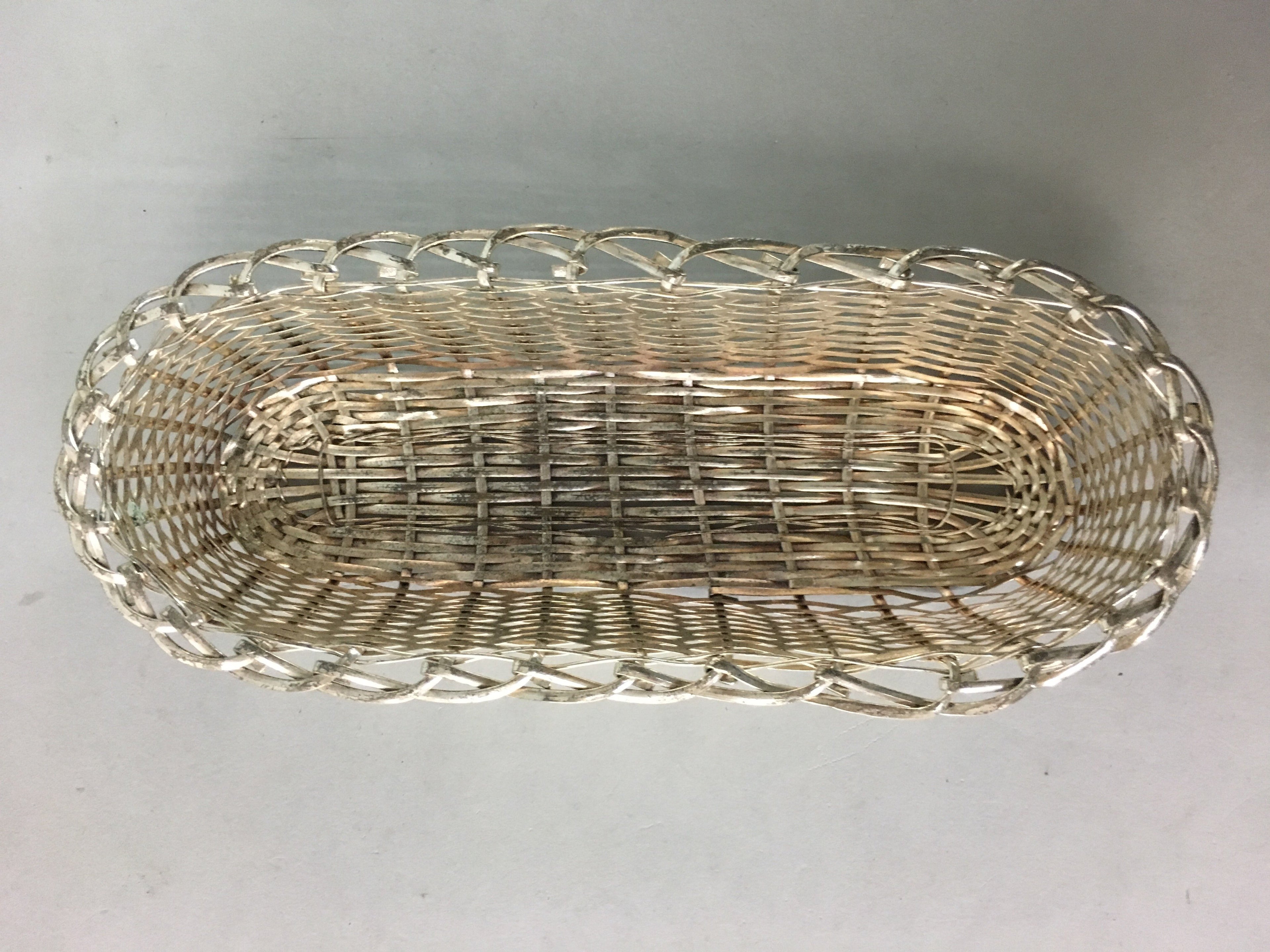 Japanese Hand Towel Basket Vtg Metal Holder Tray J798