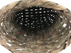 Japanese Hand Woven Vertical Dried Bamboo Basket Kago Vtg Red Ribbon B205