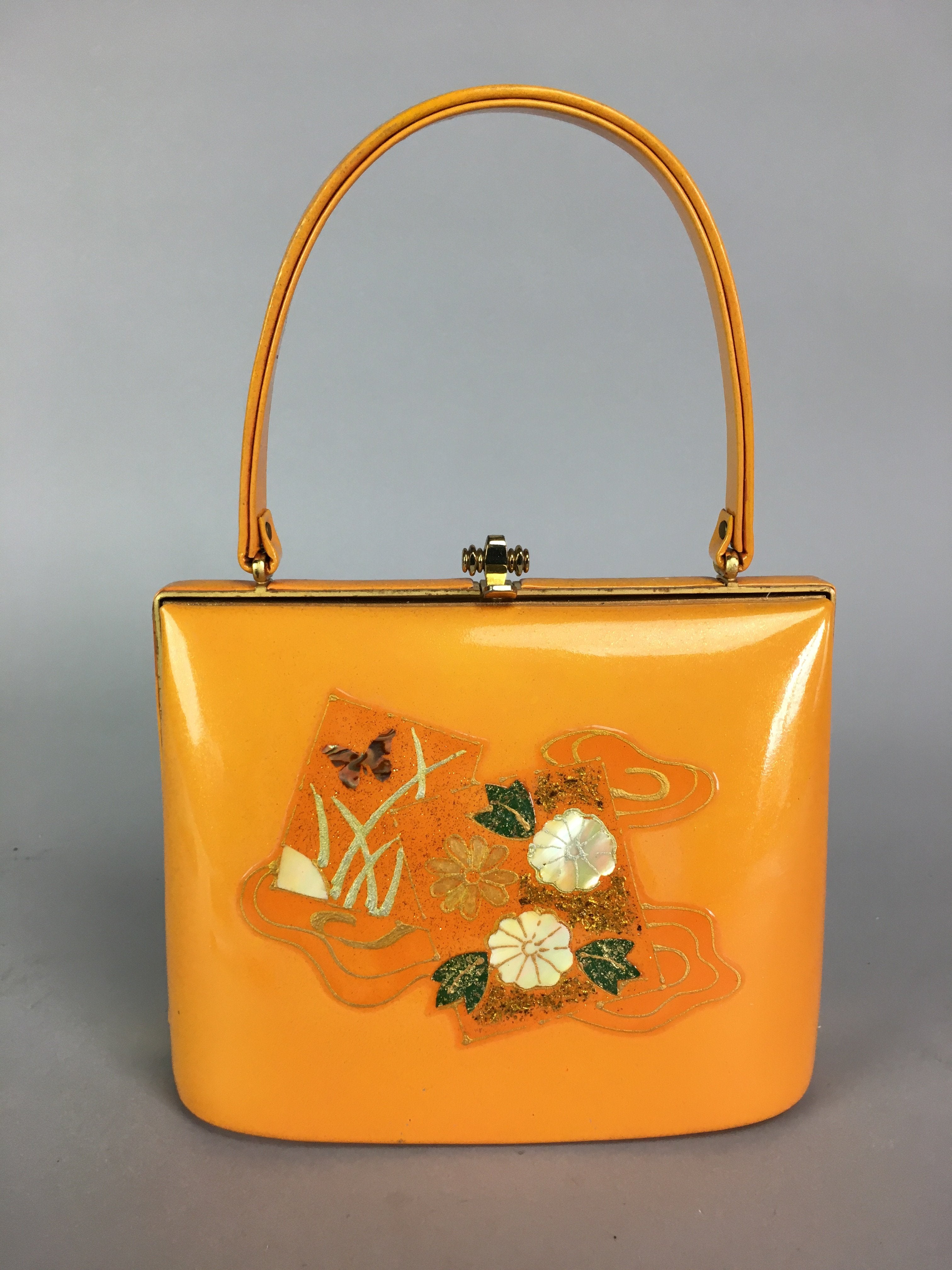 Japanese Handbag Vtg Kimono Accessory Wasou Bag Yellow Flower Design KB20