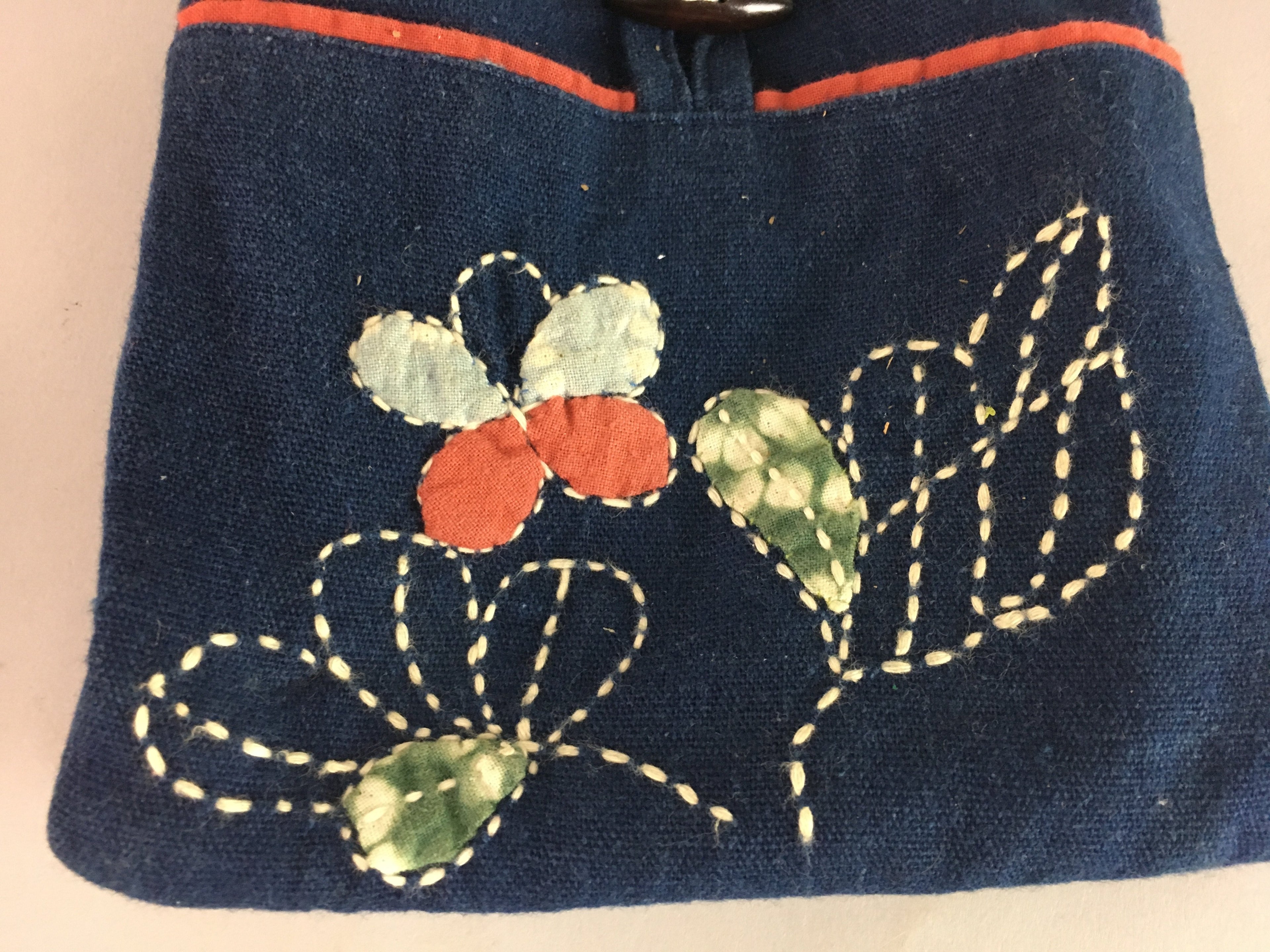 Japanese Handmade Drawstring Bag Pillow Vtg Frame Protection Cotton Purple J678