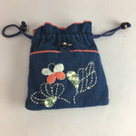 Japanese Handmade Drawstring Bag Pillow Vtg Frame Protection Cotton Purple J678