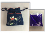 Japanese Handmade Drawstring Bag Pillow Vtg Frame Protection Cotton Purple J678