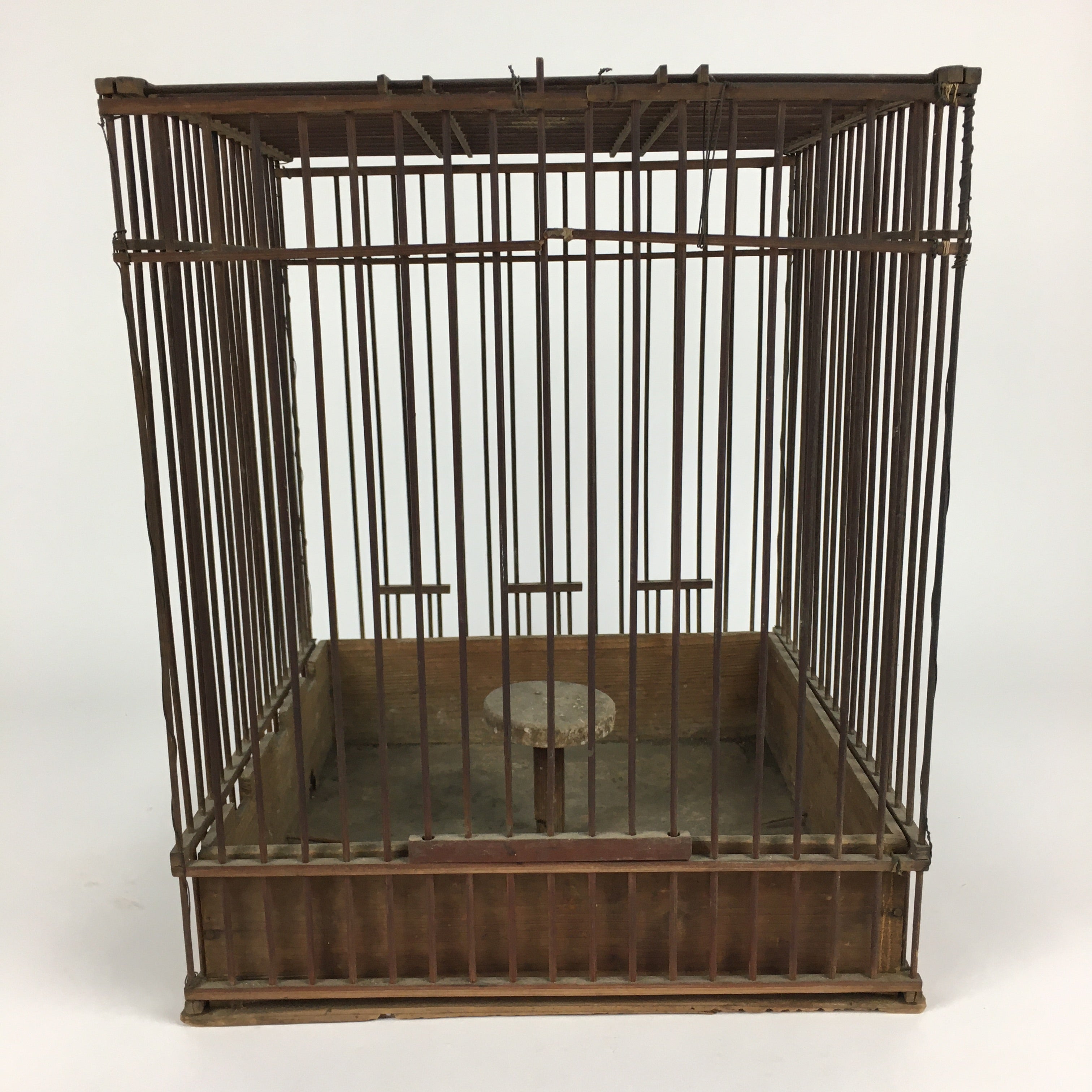 Japanese Handmade Wooden Birdcage Vtg Bamboo Torikago Brown JK262