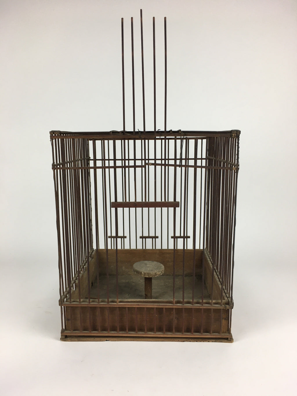 Japanese Handmade Wooden Birdcage Vtg Bamboo Torikago Brown JK262