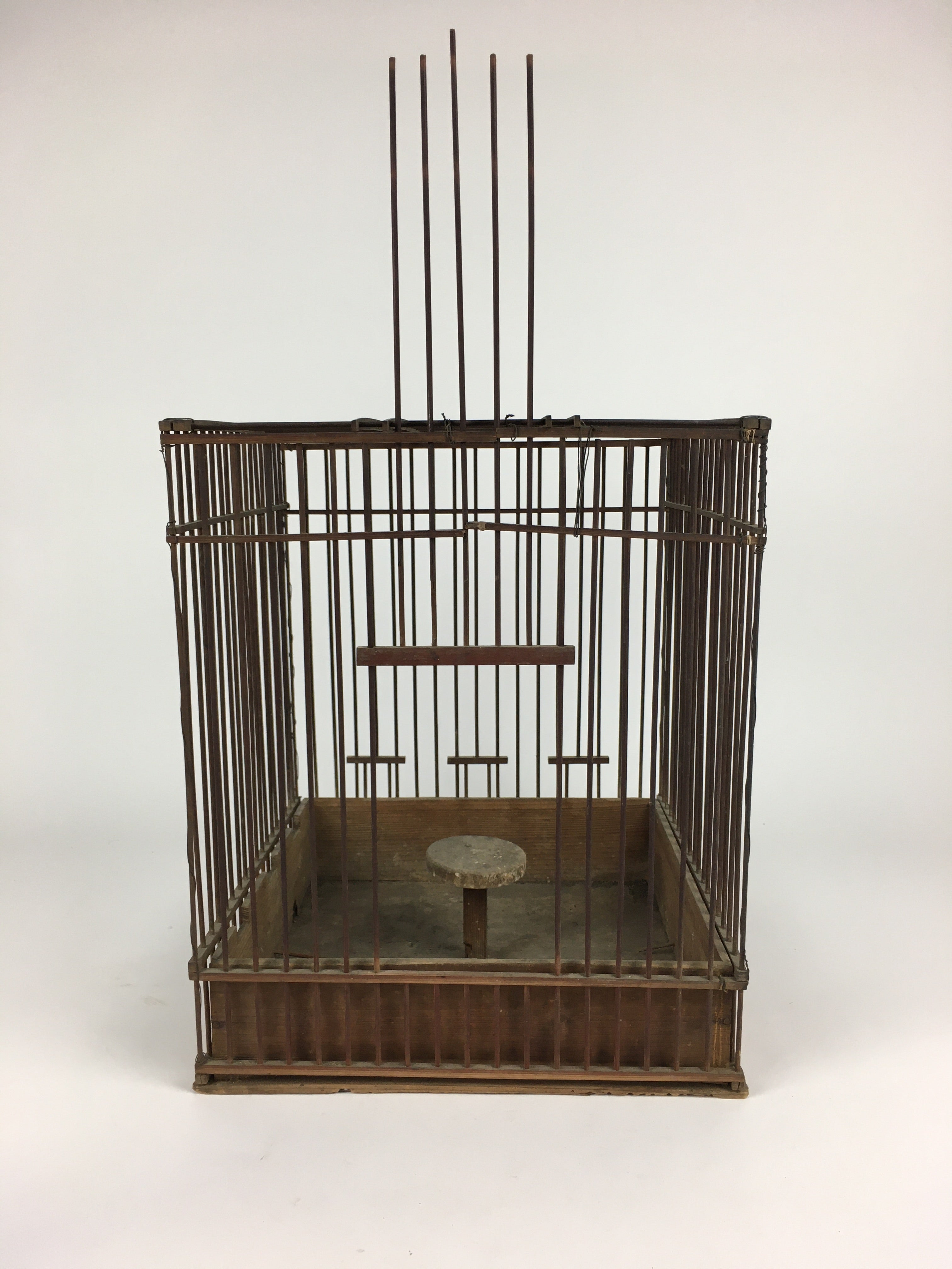 Japanese Handmade Wooden Birdcage Vtg Bamboo Torikago Brown JK262