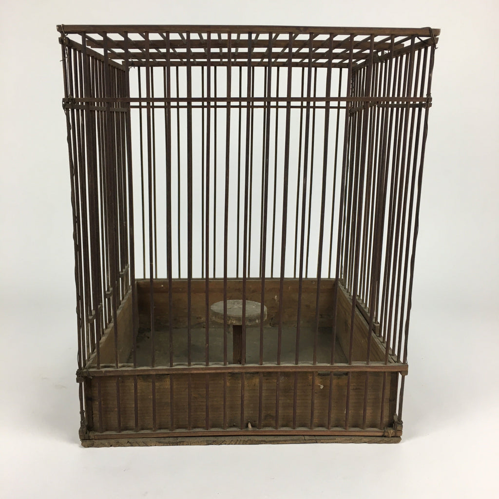 Japanese Handmade Wooden Birdcage Vtg Bamboo Torikago Brown JK262