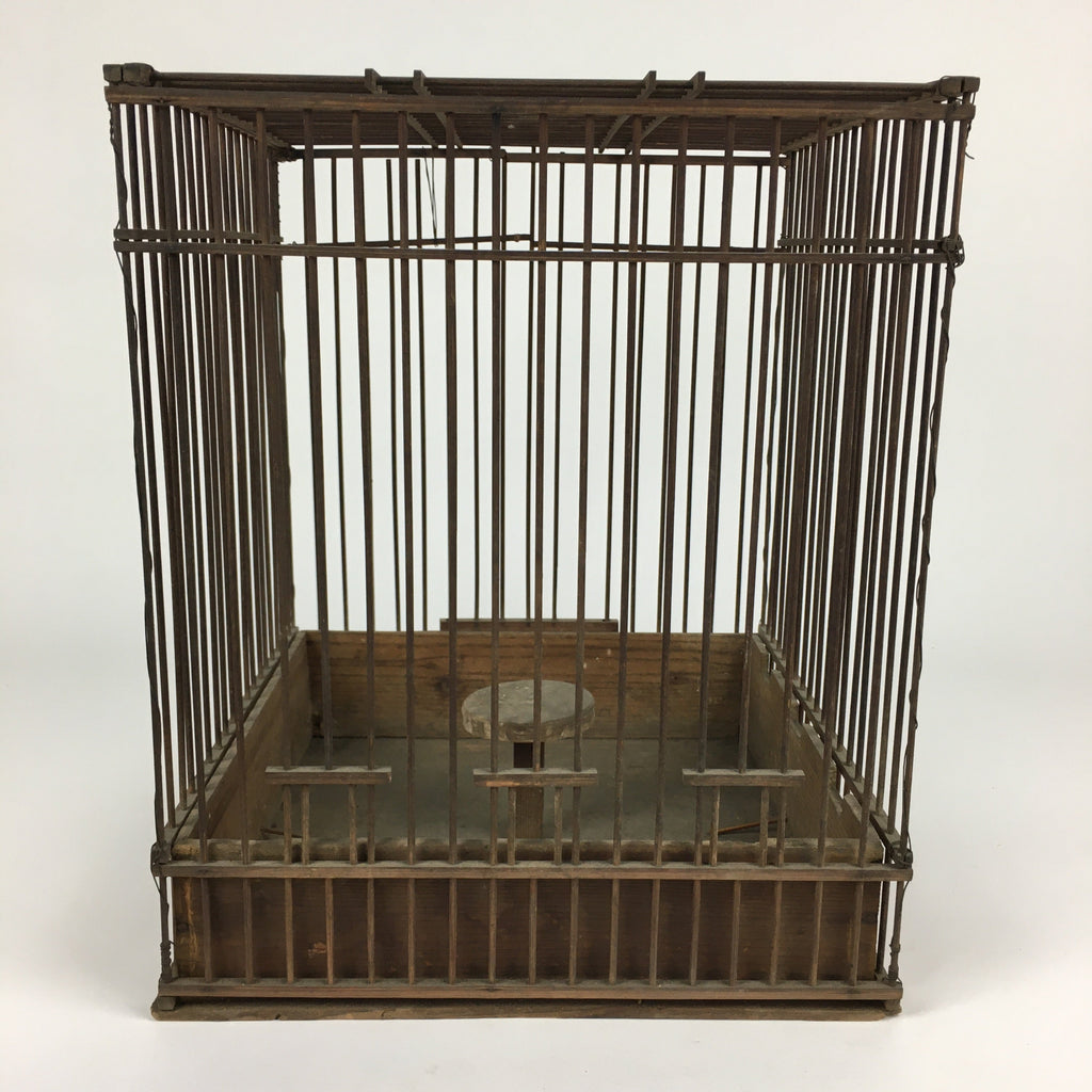 Japanese Handmade Wooden Birdcage Vtg Bamboo Torikago Brown JK262