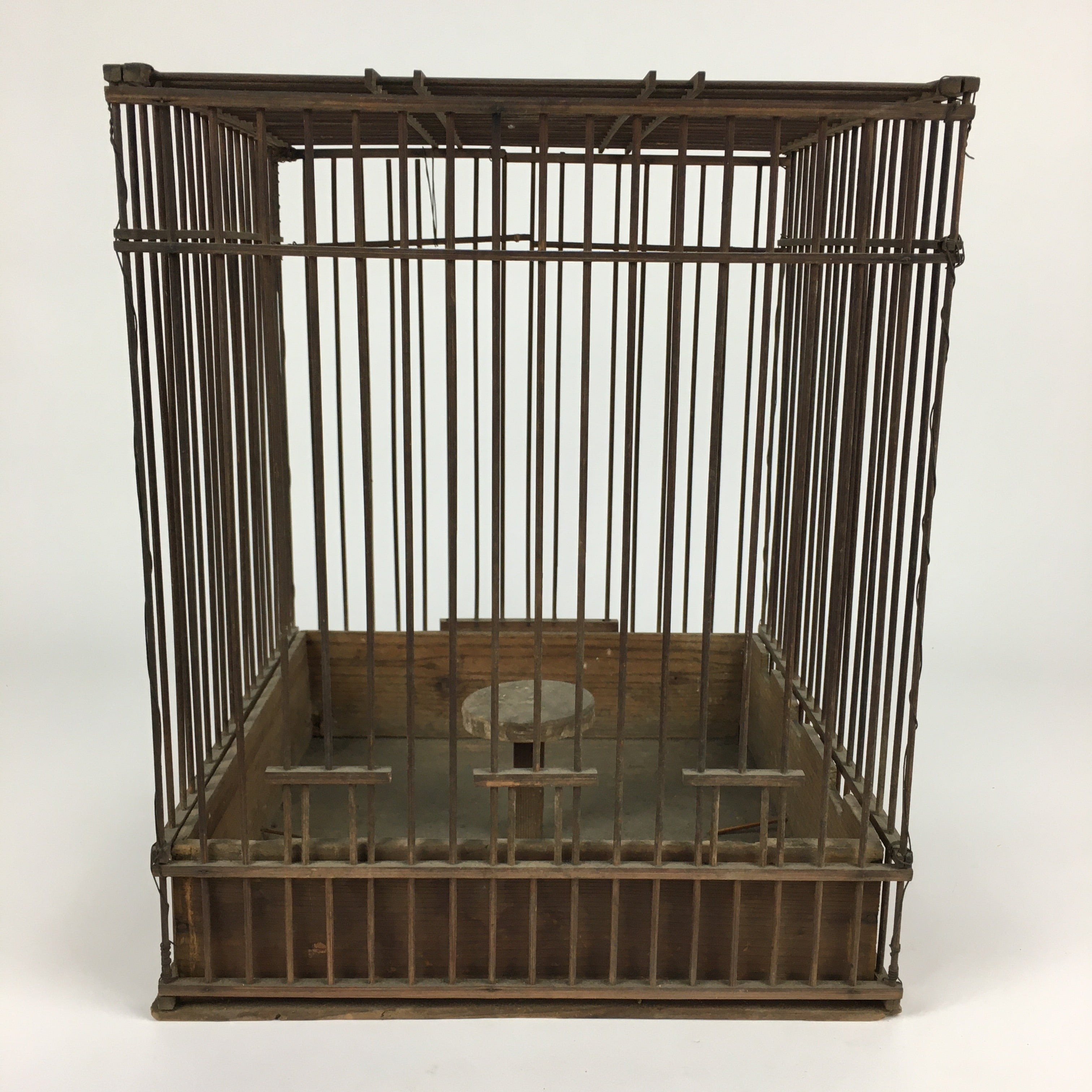 Japanese Handmade Wooden Birdcage Vtg Bamboo Torikago Brown JK262