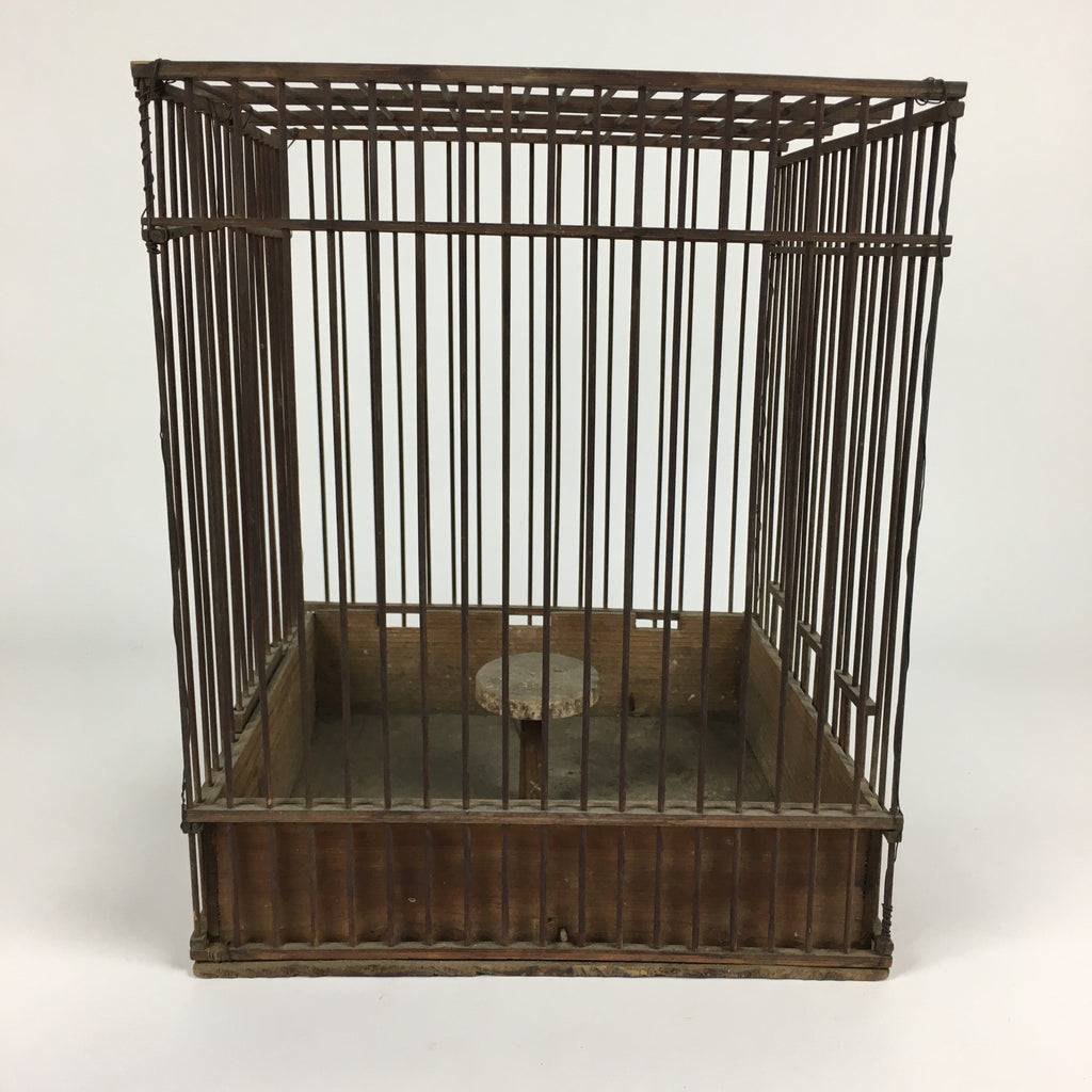 Japanese Handmade Wooden Birdcage Vtg Bamboo Torikago Brown JK262