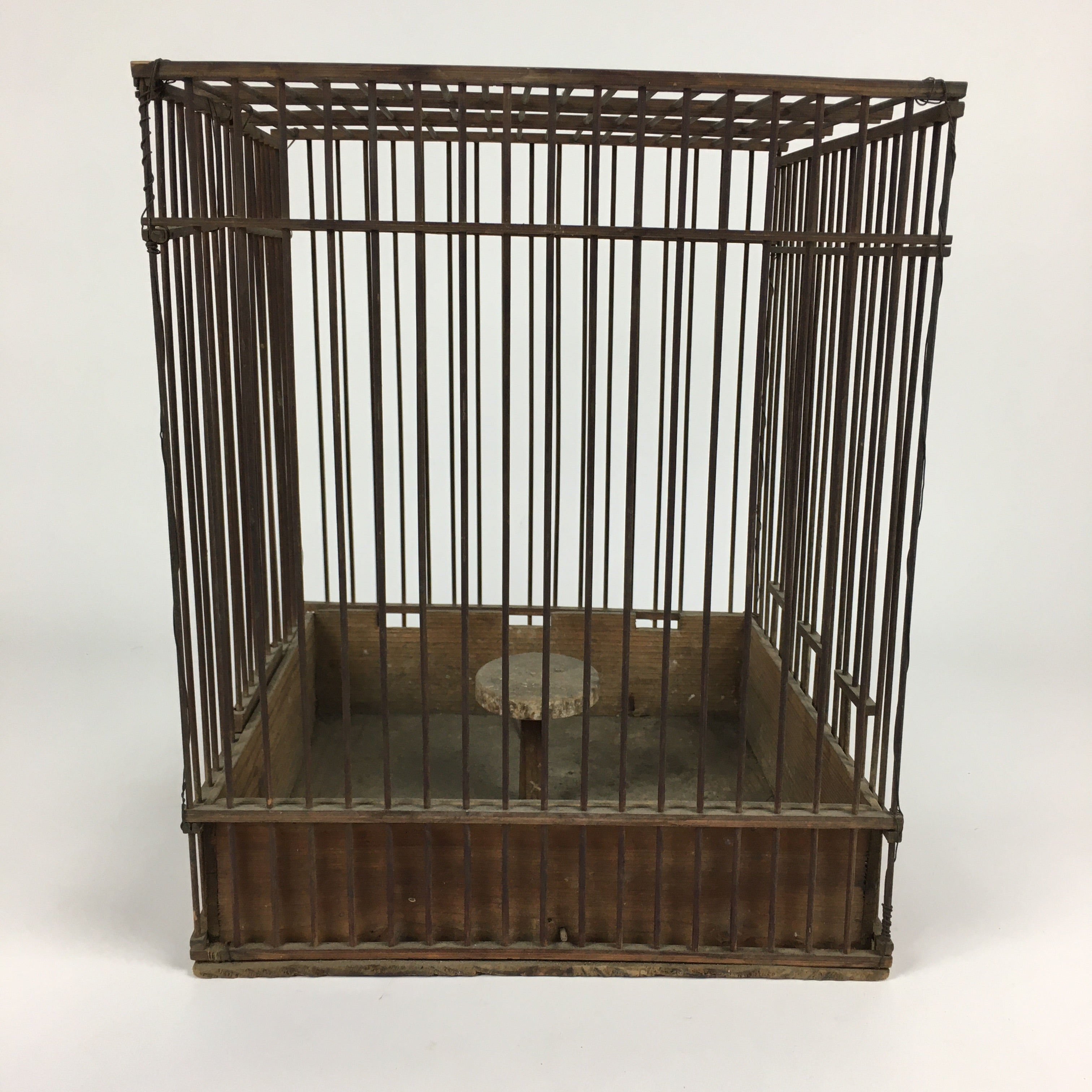 Japanese Handmade Wooden Birdcage Vtg Bamboo Torikago Brown JK262