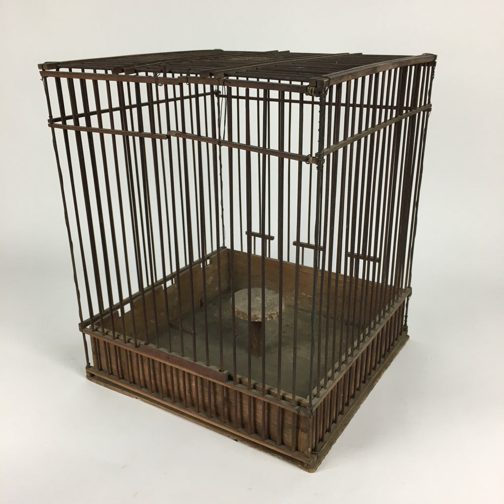 Japanese Handmade Wooden Birdcage Vtg Bamboo Torikago Brown JK262