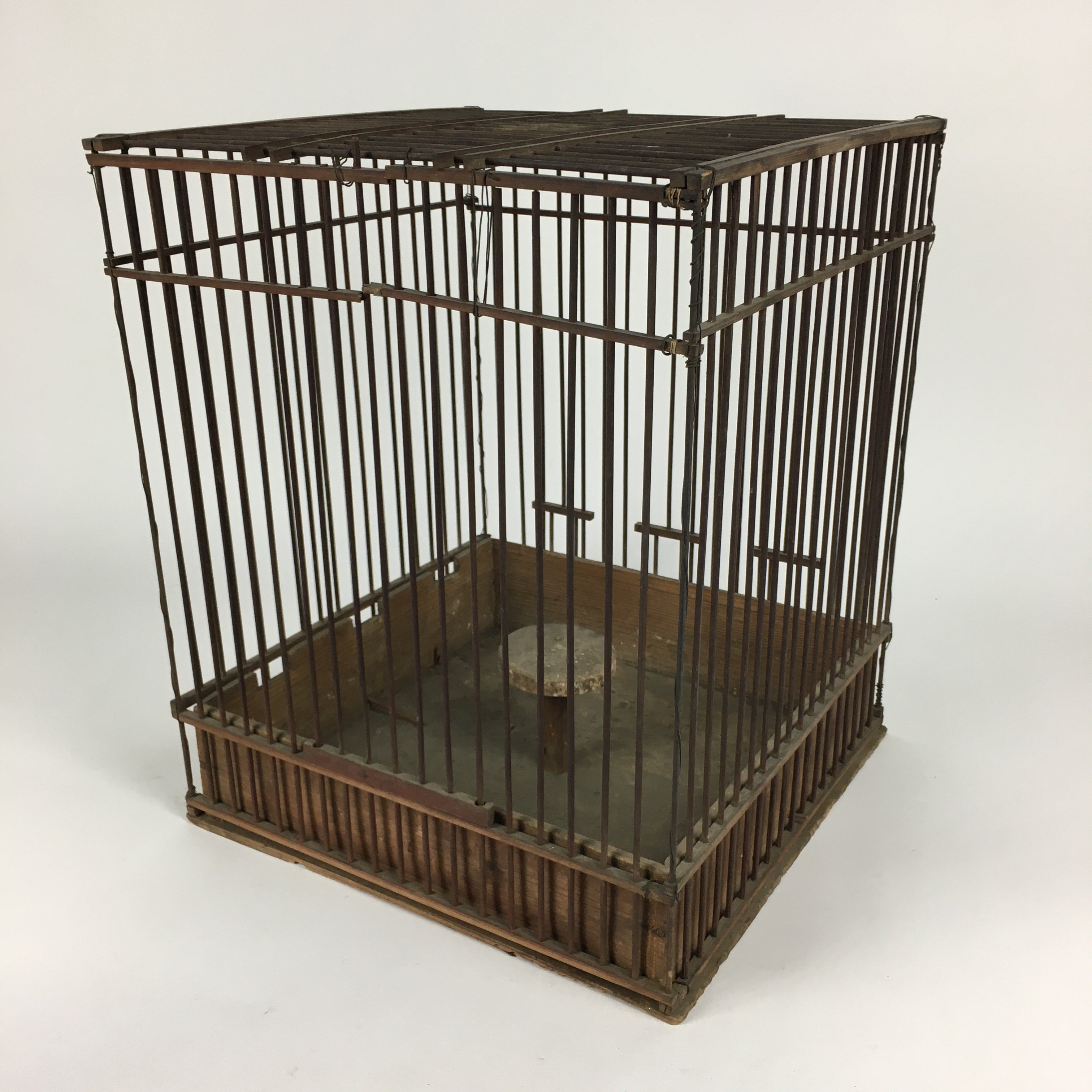 Japanese Handmade Wooden Birdcage Vtg Bamboo Torikago Brown JK262