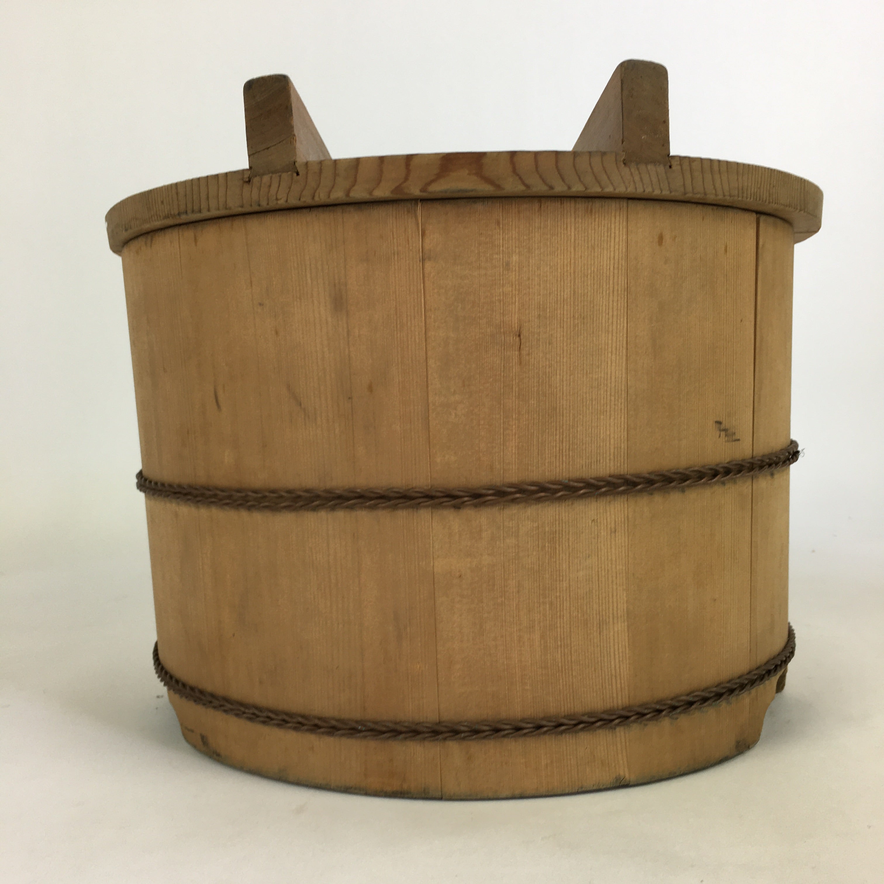 Japanese Handmade Wooden Lidded Bucket Oke Vtg Sushi Pickles JK304