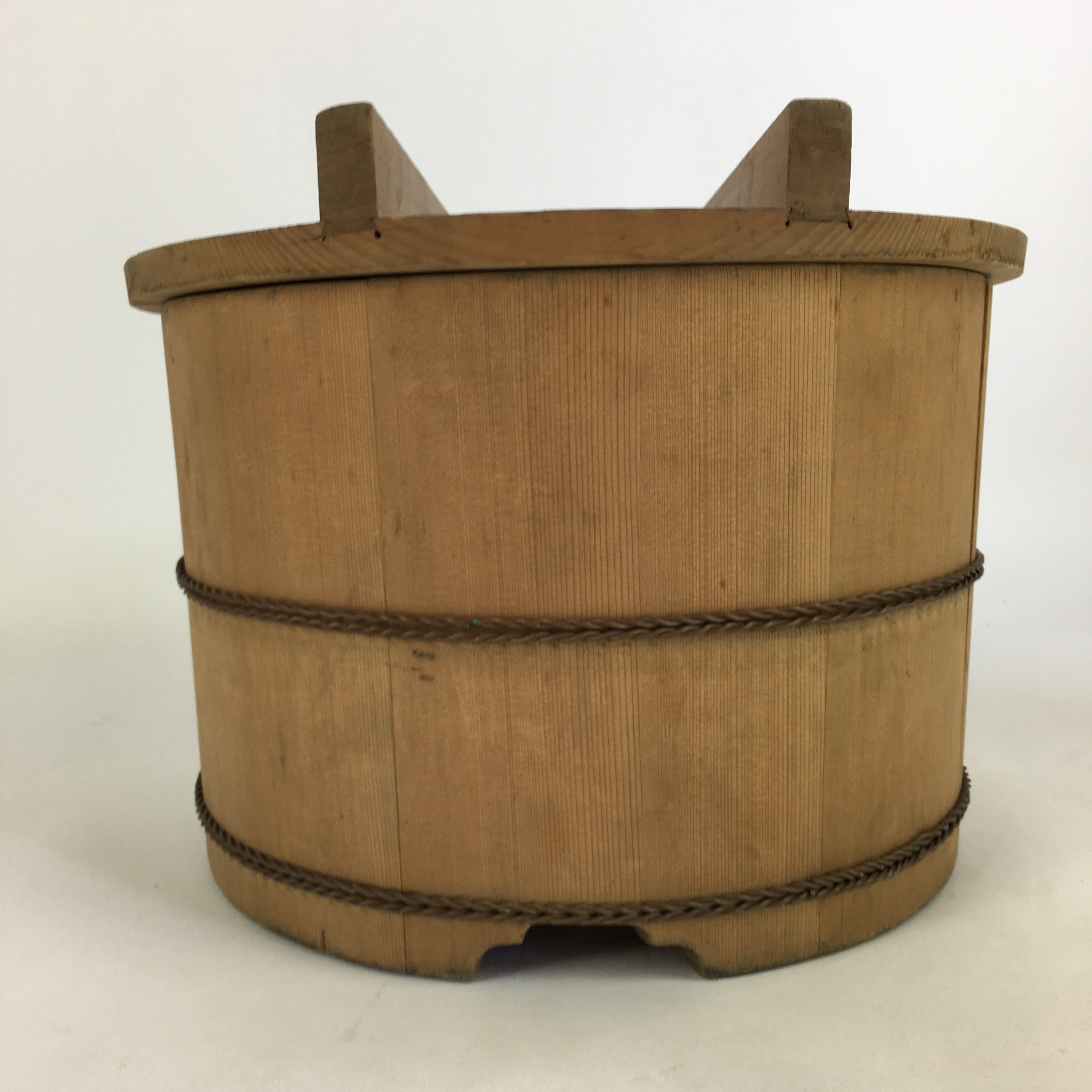 Japanese Handmade Wooden Lidded Bucket Oke Vtg Sushi Pickles JK304