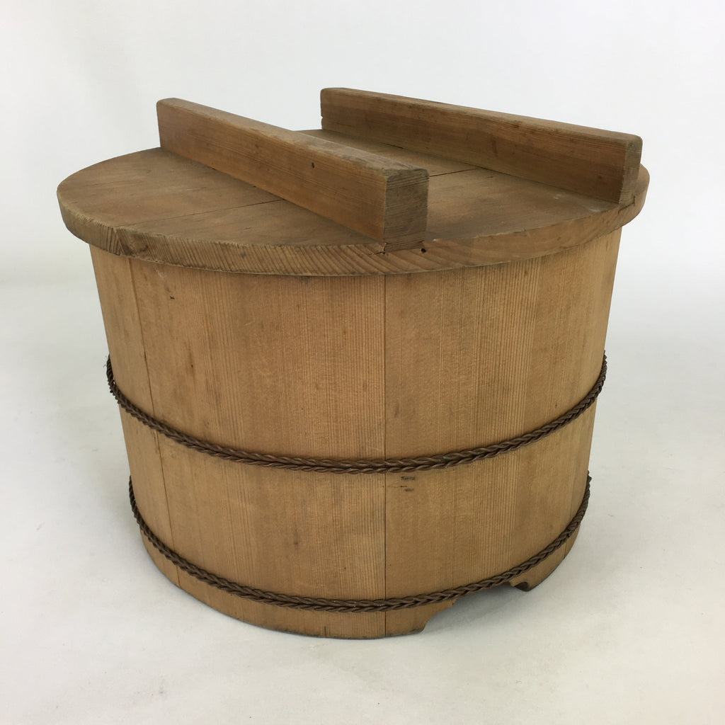 Japanese Handmade Wooden Lidded Bucket Oke Vtg Sushi Pickles JK304