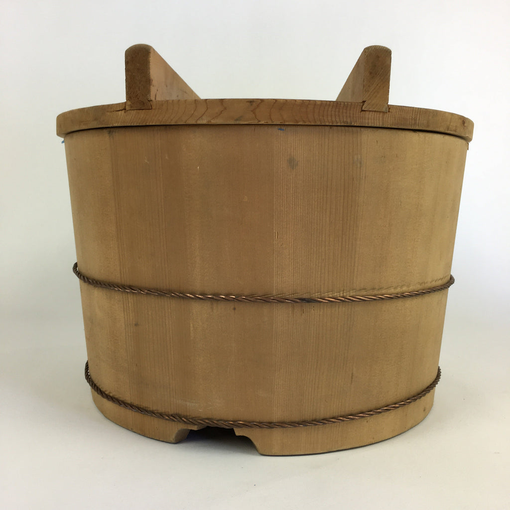 Japanese Handmade Wooden Lidded Bucket Oke Vtg Sushi Pickles JK343