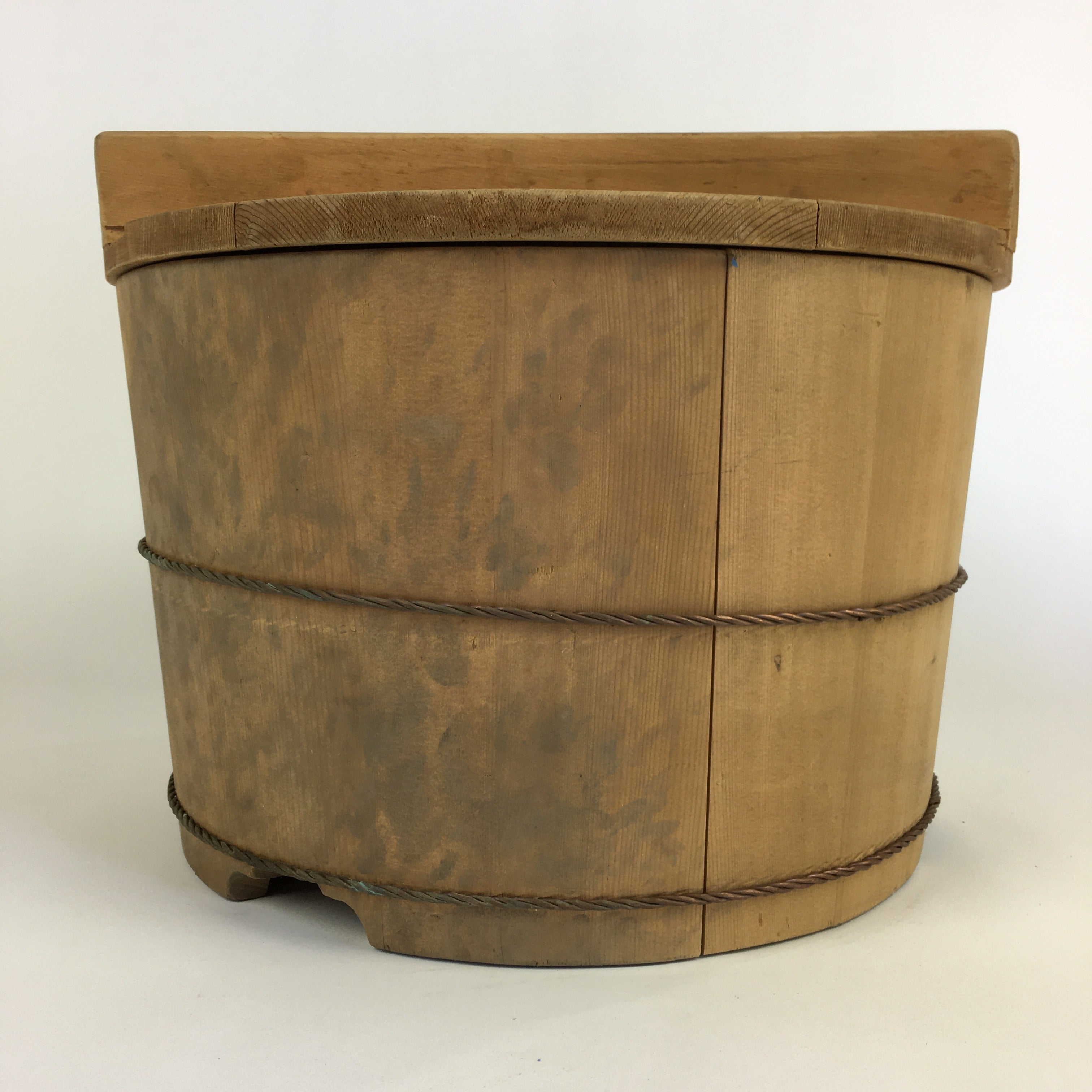 Japanese Handmade Wooden Lidded Bucket Oke Vtg Sushi Pickles JK343
