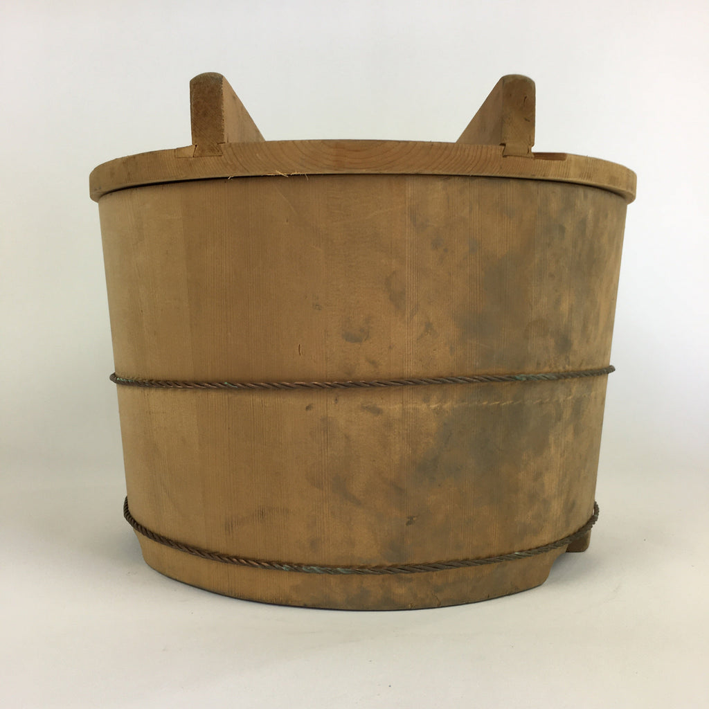 Japanese Handmade Wooden Lidded Bucket Oke Vtg Sushi Pickles JK343