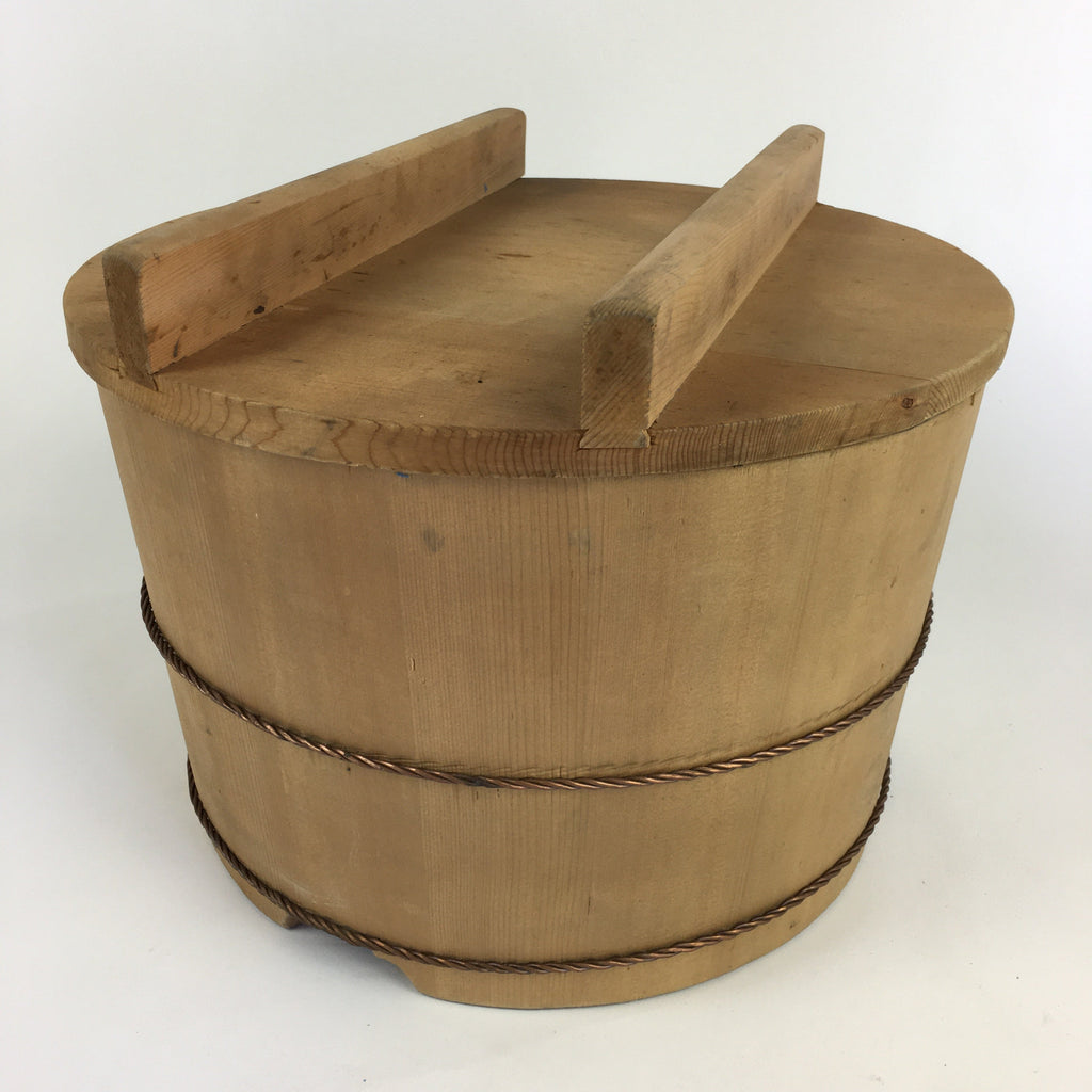 Japanese Handmade Wooden Lidded Bucket Oke Vtg Sushi Pickles JK343