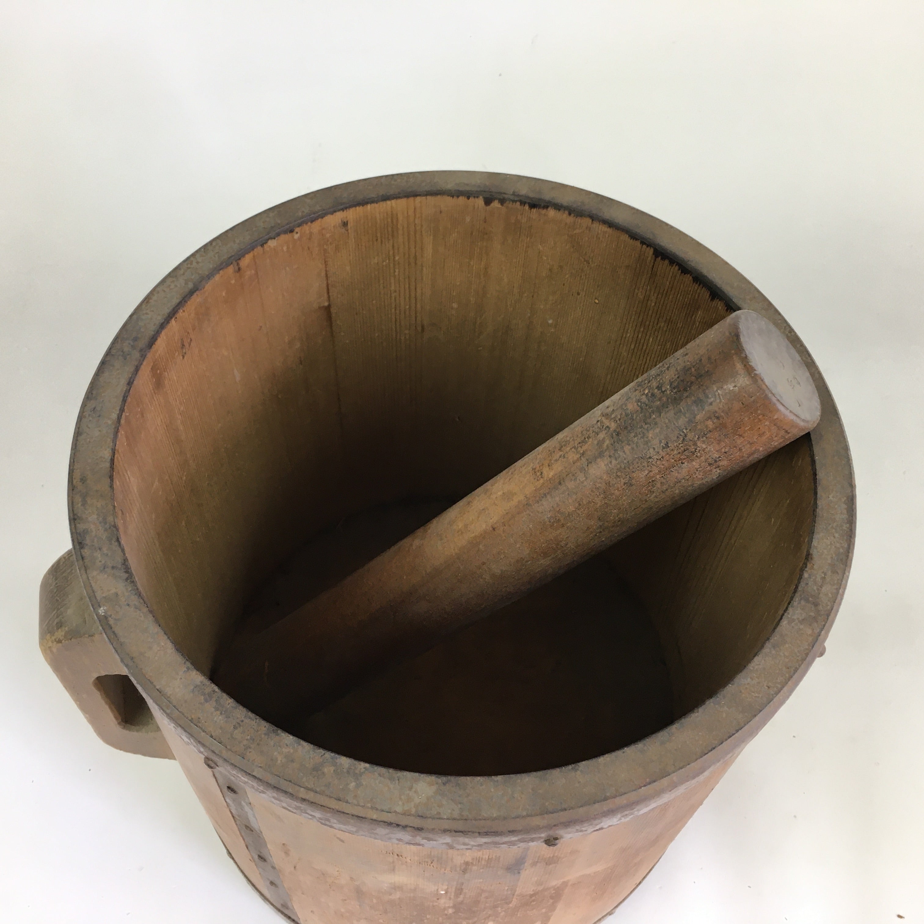 Japanese Handmade Wooden Rice Bucket Vtg Itto-masu Brown JK283
