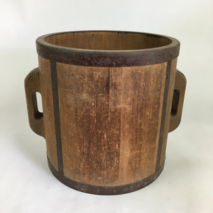 Japanese Handmade Wooden Rice Bucket Vtg Itto-masu Brown JK283