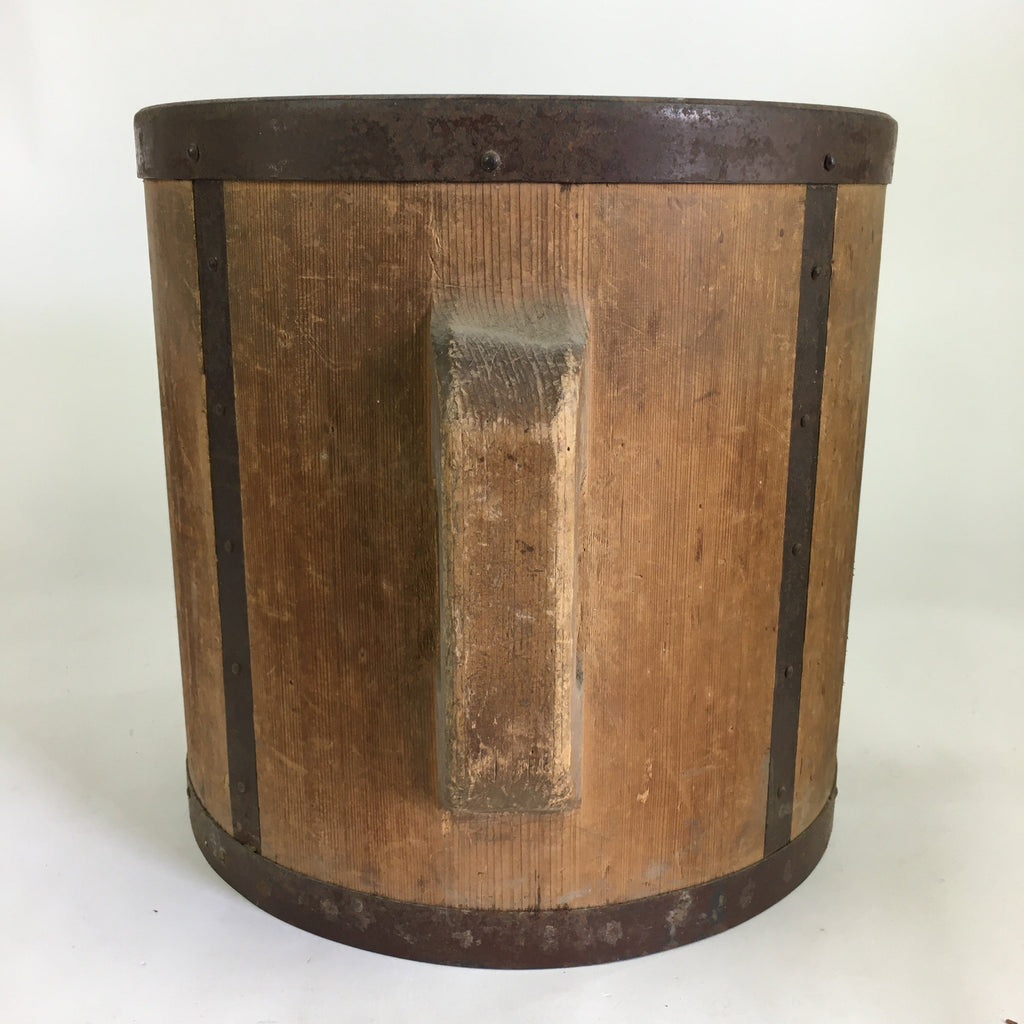 Japanese Handmade Wooden Rice Bucket Vtg Itto-masu Brown JK283