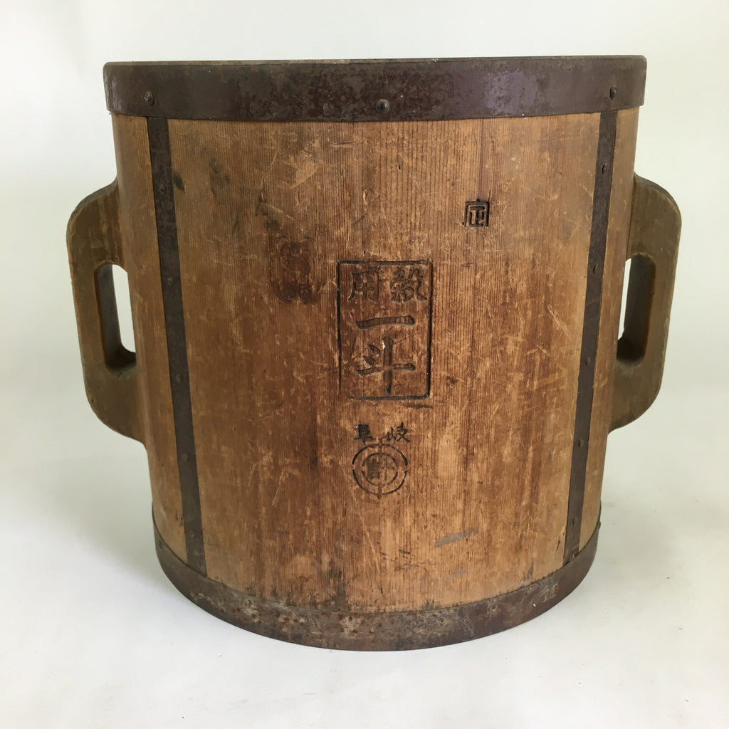 Japanese Handmade Wooden Rice Bucket Vtg Itto-masu Brown JK283