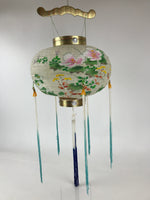 Japanese Hanging Paper Lantern Vtg Chochin Festival Washi Wood Frame Floral LT58